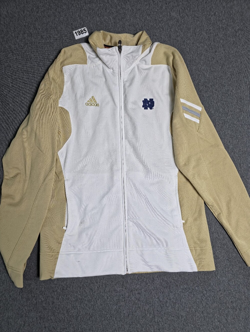 adidas White and Gold Notre Dame Full-Zip Track Jacket Large. Unisex. Athleisure